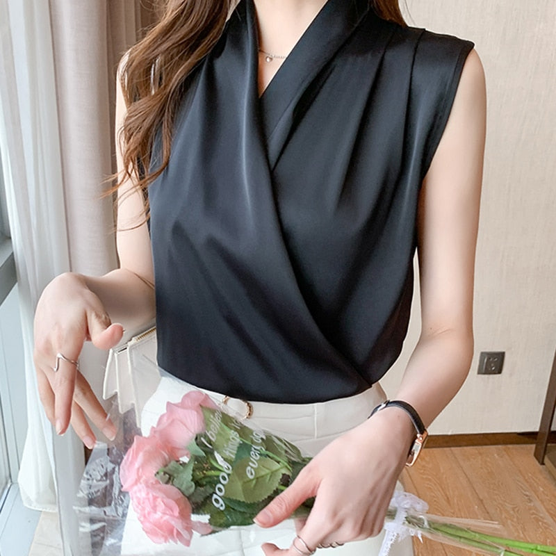 Blusa de Cetim Feminina Sem Manga – Encantadora