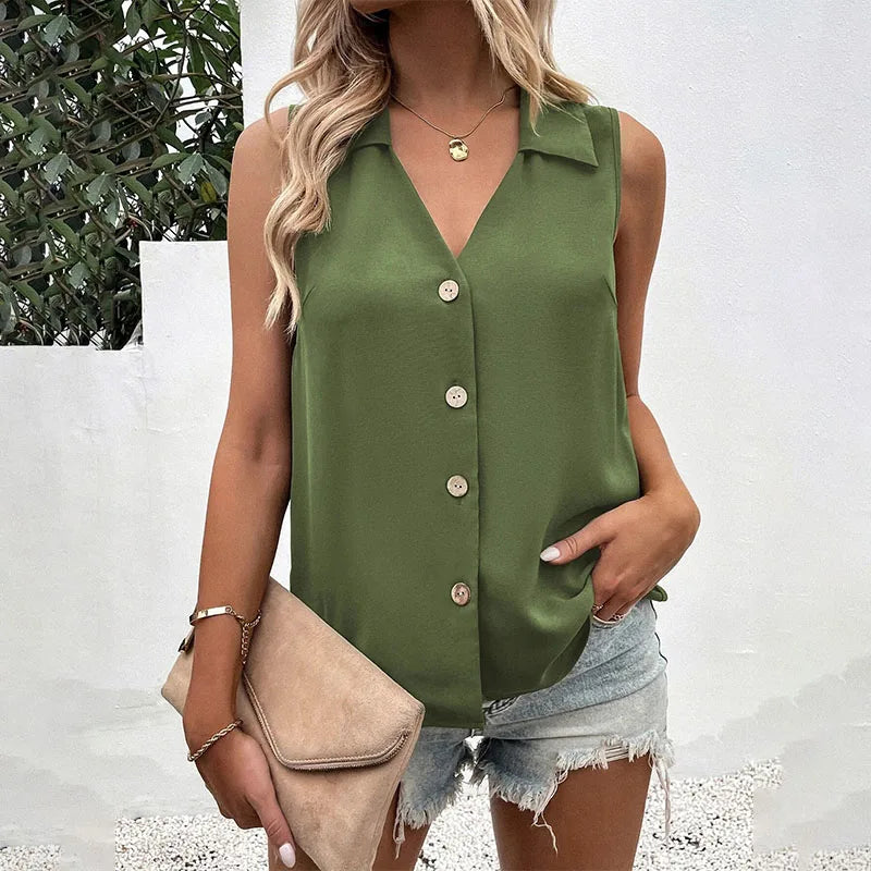 Blusa Feminina sem Mangas e com Botões