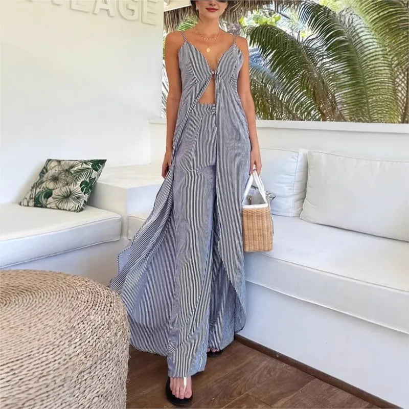 Conjunto Listrado Decote em V