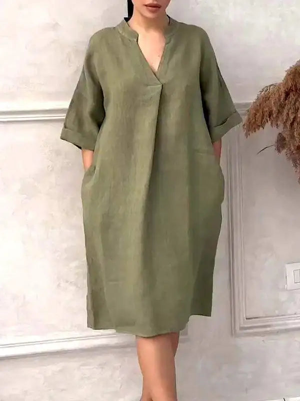 Vestido Chemise em Linho e Algodão
