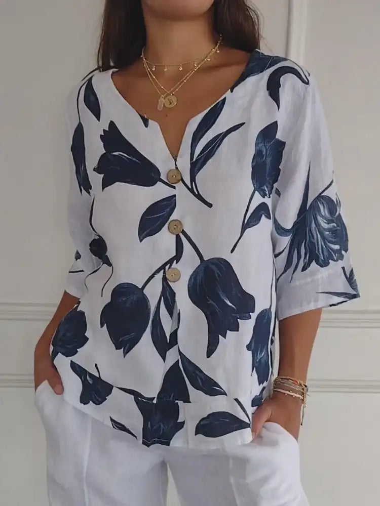 Blusa Feminina em Linho e Algodão Florida