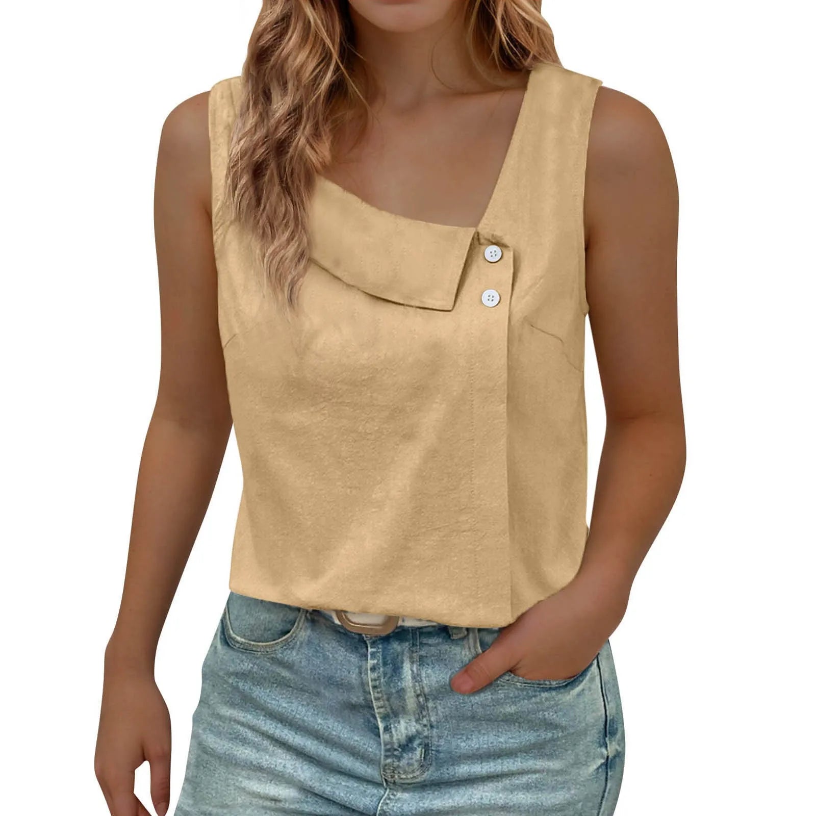 Blusa Feminina com Botões sem Mangas