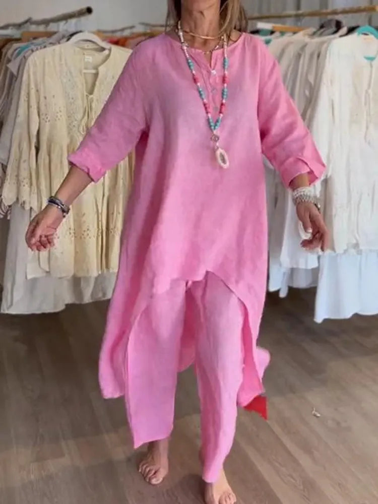 Conjunto Feminino em Linho e Algodão Despojado