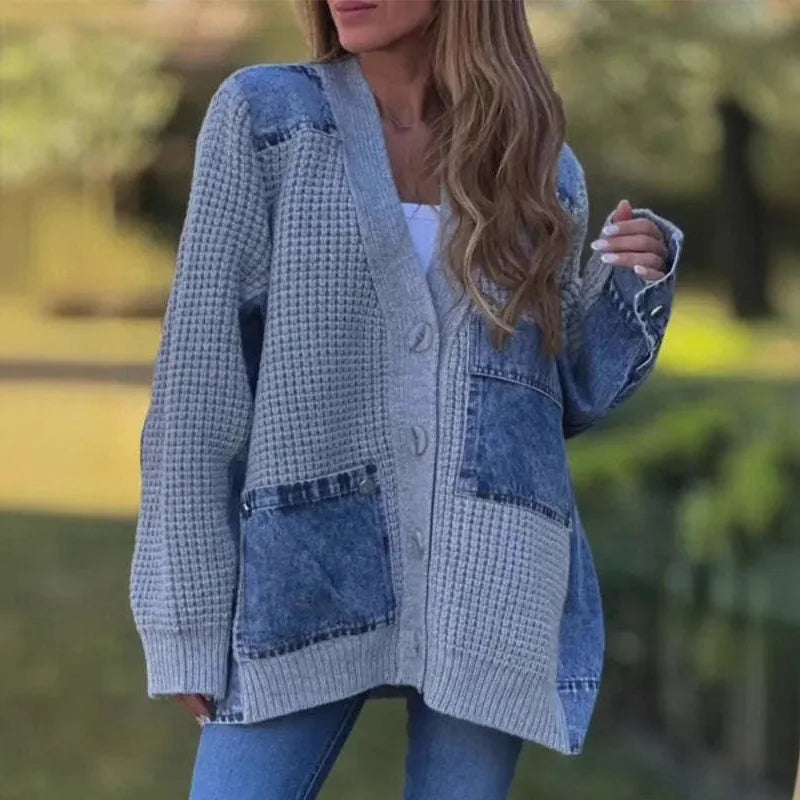 Casaco Maxi Tricô Jeans