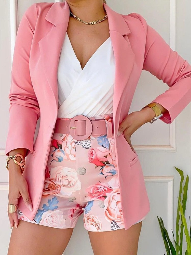 Blazer Feminino e Short Cintura Alta Conjunto