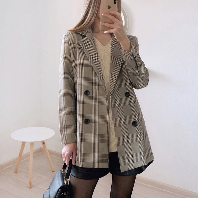 Blazer Feminino Alongado Xadrez - Loja Encantadora