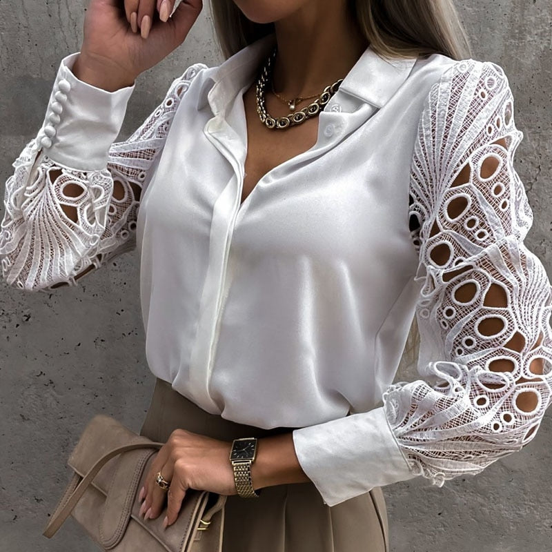 Camisa Feminina Manga Longa de Renda - Loja Encantadora
